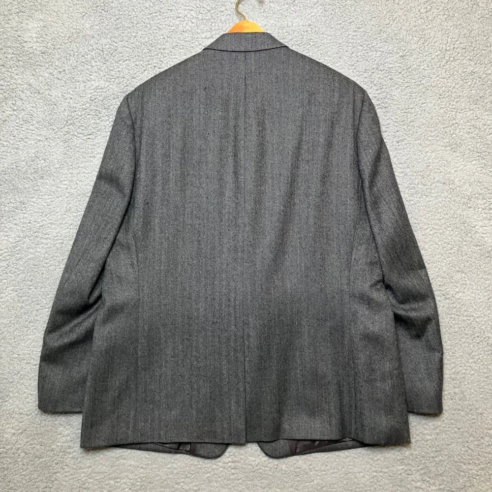 VTG Ralph Lauren Wool Sport Coat Blazer Men 46R Grey Herringbone Preppy Heritage